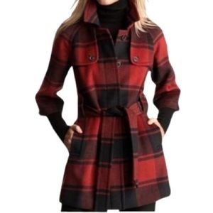 Gap Red & Black Buffalo Plaid 3/4 Sleeve Wool Coat